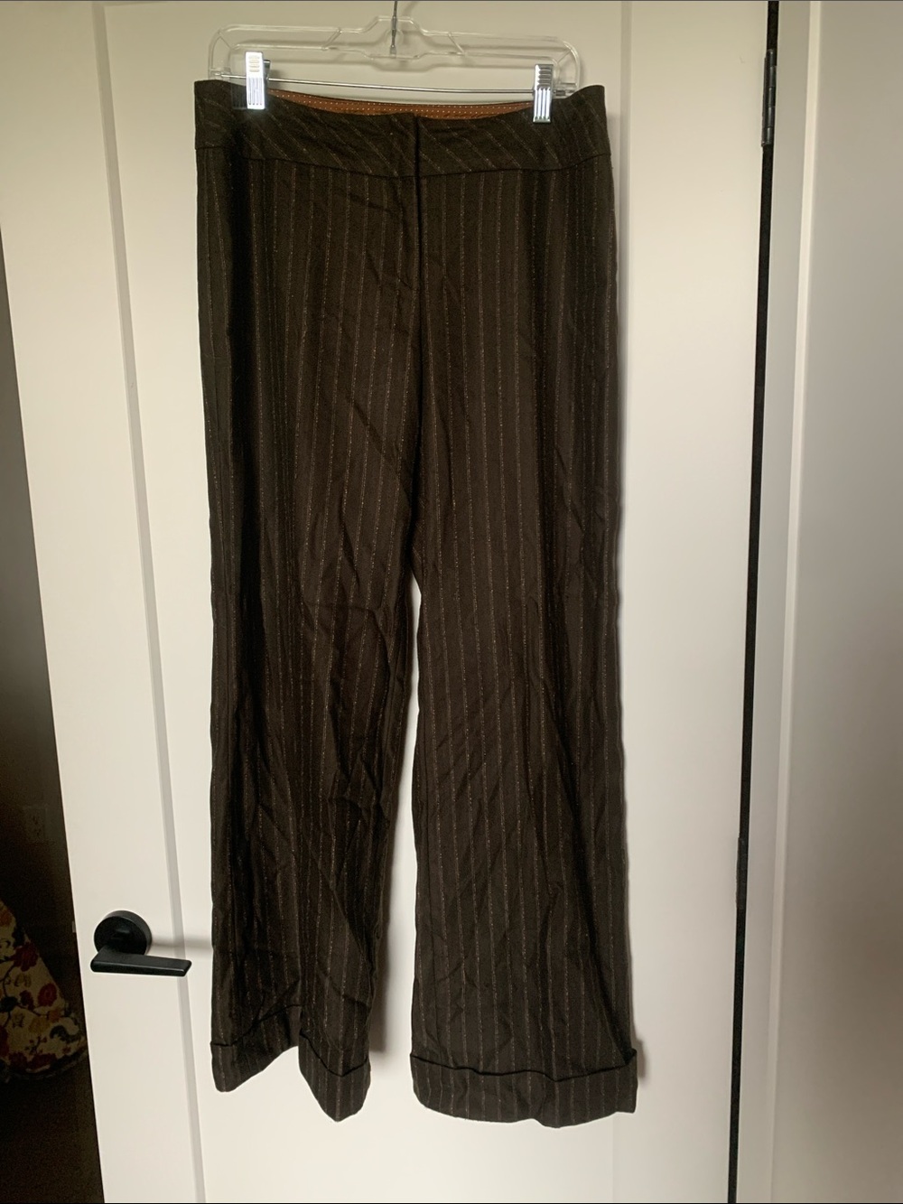 Gloria Gaudette Brown Pinstripe Dress Pants | Size 10 | Career Office Trousers